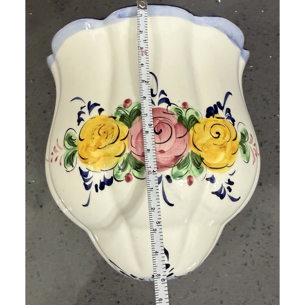 Vintage Ceramic Portugal Floral Flowers Blue Pink Wall Pocket Vase Granny Core - Picture 9 of 10
